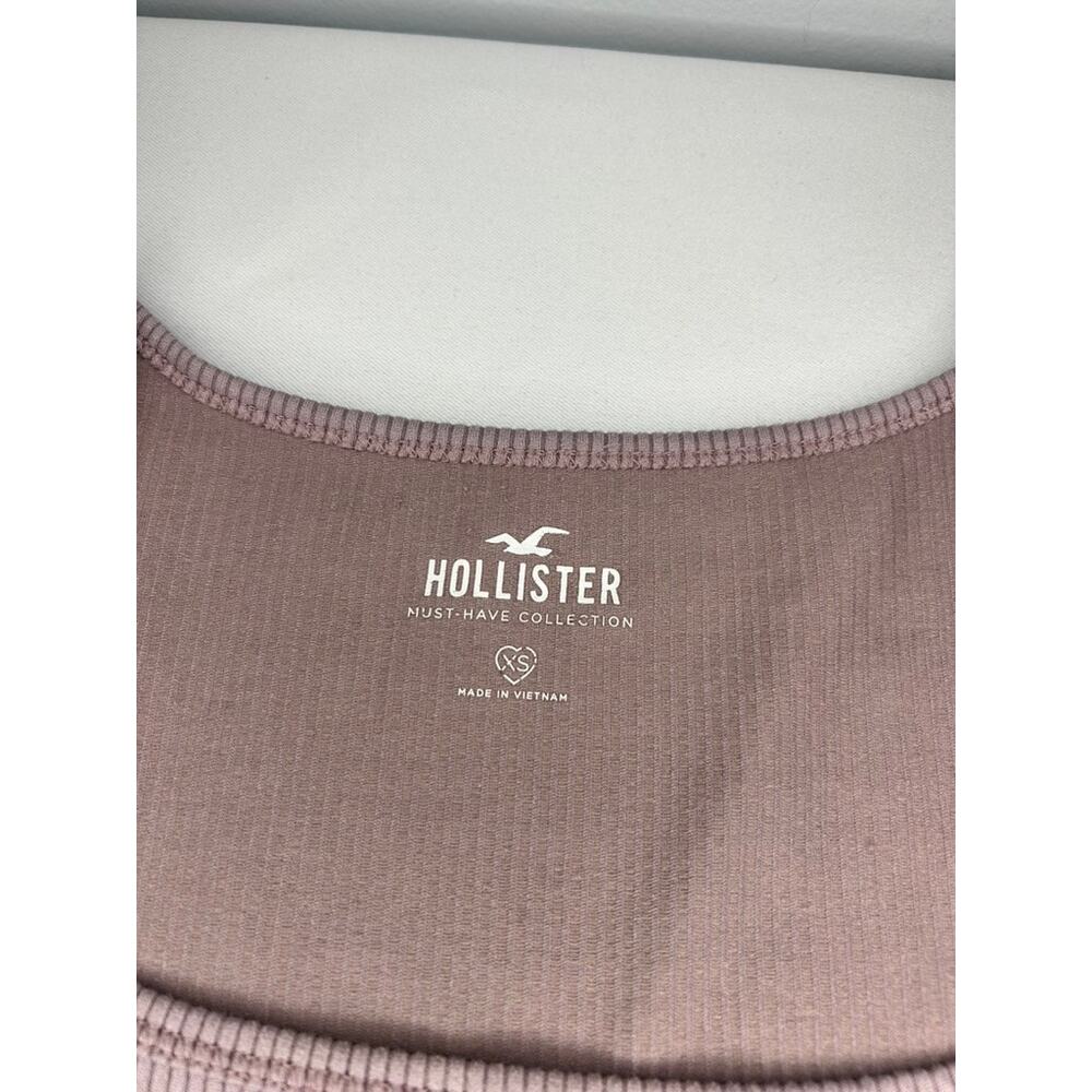 Hollister Ribbed Crop Top XS Pink Short Sleeve Fitted Baby Tee - Picture 2 of 5